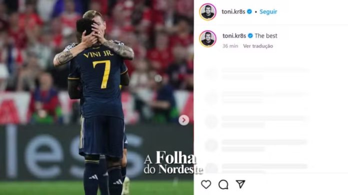 Toni Kroos faz publicação nas redes sociais em apoio a Vini Jr. “O melhor”; brasileiro reage